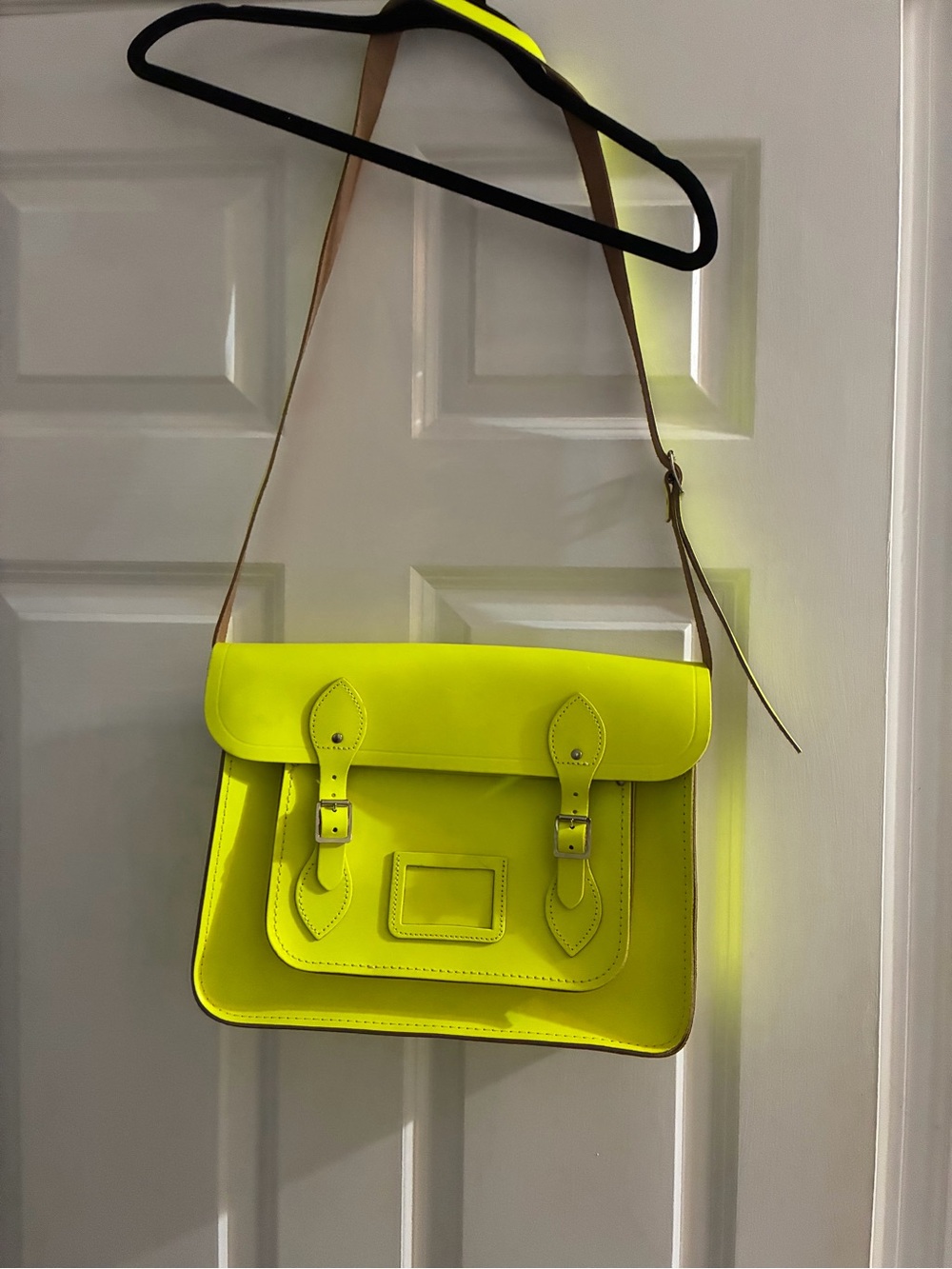 The Cambridge Satchel Company Neon Yellow Satchel with Tan Strap